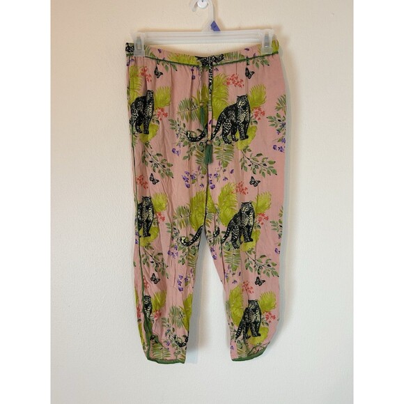 World Market Women’s S M Floral Print Pajama Bottom Pants Leopard Crop Cropped - Picture 1 of 4